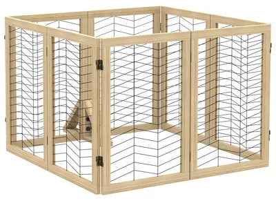 Productafbeelding van PawHut hondenpoort van hout, deurbeveiligingsrooster, inklapbare hondenpoort