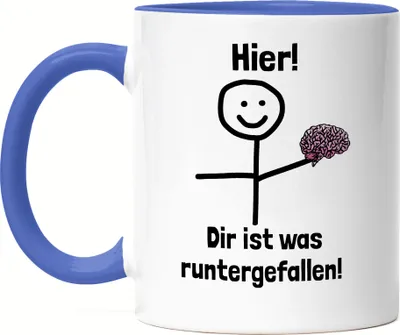 Produktbild von Hier dir ist etwas runtergefallen Tasse Blau Lustig Spruch Gehirn Strichfigur