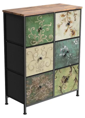 Obrázek produktu pro Komoda - televizní stolek - 6 zásuvek potažených látkou - dřevěná deska - kovový rám - 67,5 × 30 × 86,5 cm - Vhodné do obývacího pokoje