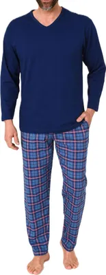 Produktbild von Normann Herren Schlafanzug lang mit Jersey Pyjama Hose in Karo Optik - auch in Übergrößen ; marine , 54