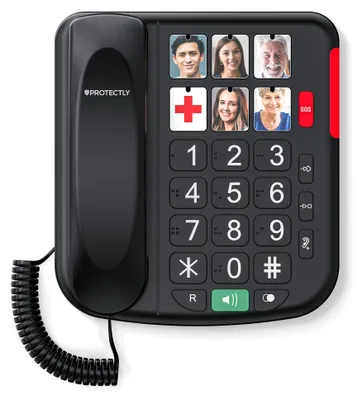 Produktbild von Protectly® Senioren Festnetztelefon – SOS-Taste, große Fototasten, lauter Klingelton