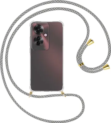 Produktbild von Handykette Backcover-Schutzhülle mit Band (Metall goldfarben) für Oppo Reno11 F 5G - weiß/grau kariert
