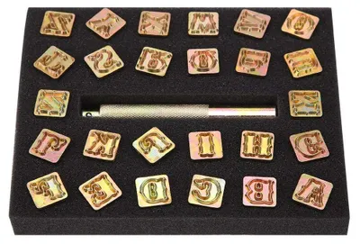 Stempel-Set, 26 Buchstaben, 13 mm, Metall, Vintage-Design