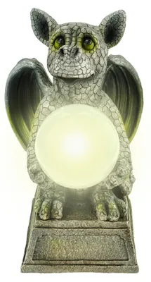 Gartenfigur Drachenkind mit Sonnenkugel, 30 cm, handbemalt