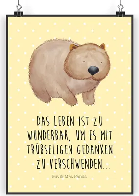 Produktbild von Mr. & Mrs. Panda Bild Wombat DIN A4 - Gelb Pastell - Geschenk, Plakat, Kunstdruck, Lustige Sprüche, Spruch, Australien, drucke, Wandbild, Das Leben Ist schön, wandkunst