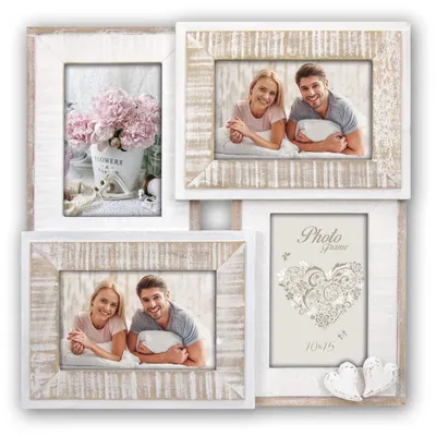 Produktbild von Hochzeit Holz Bilderrahmen quadratisch weiss für 10x15 cm