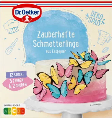 Produktbild von Dr. Oetker Zauberhafte Schmetterlinge in drei Farben 12 Stück