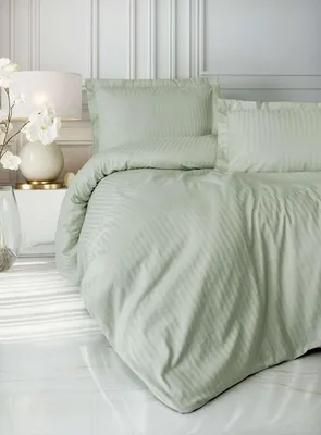 Obrázok produktu pre L'Essentiel Linge de Maison, Stripe - Sage, saténová posteľná bielizeň, šalvia, 100 % bavlna, 240 x 220 cm