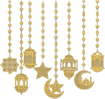 Imagen del producto de Guirnalda "Eid Mubarak", 90 cm, color dorado, para decoración del Ramadán