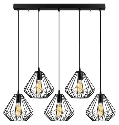 Image de Lustre Luminaire en métal noir - Ø 93 × H 117 cm - 5 x E27 Max 40W - Hauteur réglable - IP20 - Industriel
