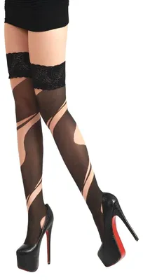 Produktbild von krautwear Damen Strümpfe Schwarz mit Spitzenbund und Schwung-Muster