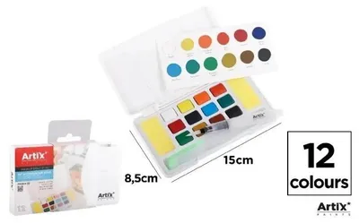 Produktbild von Aquarellfarbe mit Wasserpinsel, 12 Farben – Artix