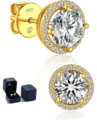 Productafbeelding van Moissanite oorbellen, goud 585, 0,6 karaat, rosé goud, zilver, hypoallergeen, dames, cadeau, 4mm, verguld, halo-design