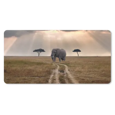 Produktbild von MuchoWow® Mauspad Mousepad Elefant - Tiere - Wiese - Sonne 60x30 cm - Mousepads - Maus Mat - Pad - Mausunterlage - Nachhaltig
