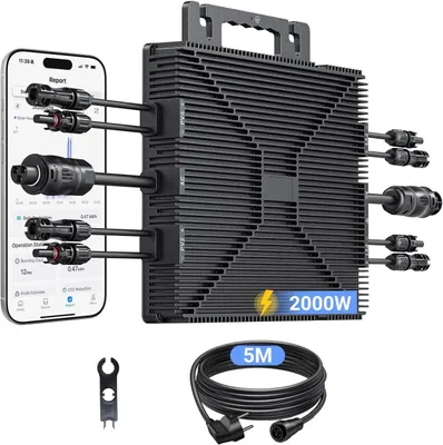 Image de Onduleur micro-onduleur - 2000W, Wi-Fi, Bluetooth - 4 entrées MPPT - Injection réseau 230V - Pour installation solaire de balcon et système solaire - Surveillance via Wi-Fi/Bluetooth - Indice de protection IP67