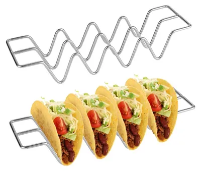 Produktbild von TRANKIELO® - Taco-Ständer aus Edelstahl - Set mit 2 Stück - Geeignet für 3-4 Tacos - Langlebig und leicht zu reinigen