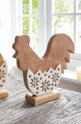 Produktbild von Dekofigur "Huhn" aus Mango Holz & Porzallan, weiß, 19 cm hoch, Osterdeko, Dekohuhn