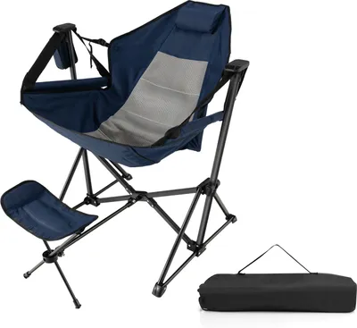 Produktbild von KOMFOTTEU Campingstuhl mit Fußstütze & Verstellbarer Rückenlehne, Klappstuhl mit Kopfstütze & Getränkehalter, Angelstuhl Picknickstuhl mit Tragetasche, für Strand, Picknick (Blau)
