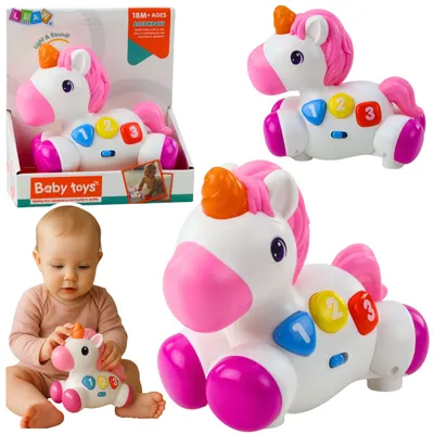Produktbild von Interaktives Spielzeug für Kleinkinder, Einhorn auf Rädern, Lichter und Geräusche