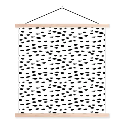 Produktbild von MuchoWow® Textilposter Weiß - Punkte - Design - Schwarz 40x40 cm mit holzfarbenen Rahmen - Posterleiste