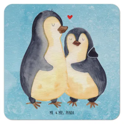 Produktbild von Mr. & Mrs. Panda Getränkeuntersetzer Pinguin umarmen 25er Set - Eisblau - Geschenk, Liebe, Umarmung Verliebt, gläseruntersetzer, Hochzeitsgeschenk, Bierfilzl, glücklich