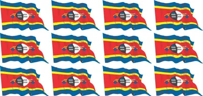 Produktbild von Mini Aufkleber Set - Pack wehend - 50x31mm - selbstklebender Sticker - Swasiland - Flagge / Banner / Standarte fürs Auto, Büro, zu Hause und die Schule - 12 Stück