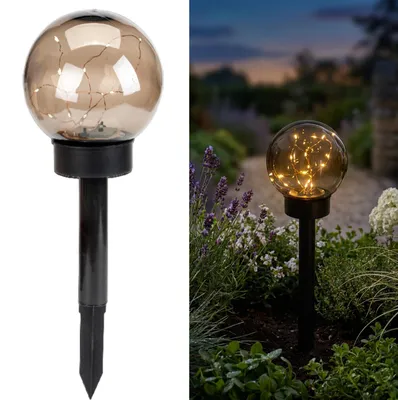 Produktbild von LUMILED Solar Gartenleuchte LED Kugel Rauchgrau 15cm Solarlampe Wegelampe GLORIS IP44 Solarkugeln für Garten Außen Leuchtkugel 3000K Warmweiß Rauch Kugel mit Erdspieß Außenleuchte Wegeleuchte
