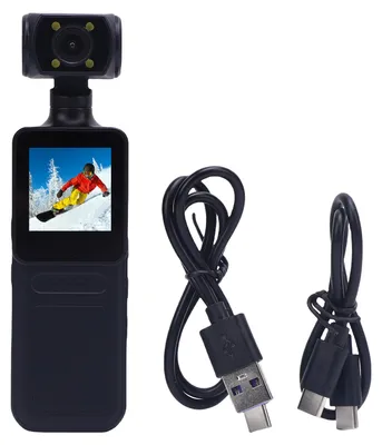 Zdjęcie produktu dla kamera sportowa 4K HD WiFi, obiektyw obracany o 180 stopni, ręczna z aplikacją LED do uprawiania sportów na świeżym powietrzu