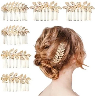 Produktbild von 6 Stück Gold Strass Haar Klammern – Mit Zähnen, Hochzeit Kopfaccessoires – Geeignet für Frauen, Braut & Brautjungfern