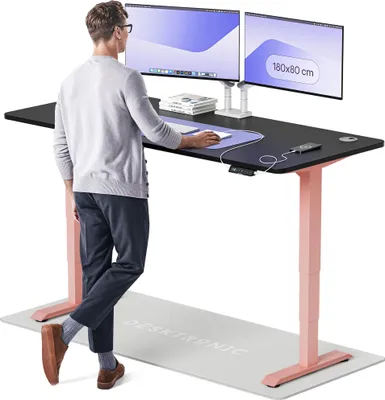 Produktbild von Desktronic HomePro Elektrisch höhenverstellbarer Schreibtisch 180x80cm Rosa/Schwarz mit Memory-Funktion, Anti-Kollisions Technologie, USB-A und USB-C-Ladeanschlüssen