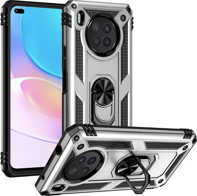 Produktbild von Honor 50 Lite Hülle, Dual Layer Robust Militäre Schutzhülle mit Ringhalterung Ständer für Honor 50 Lite Silber