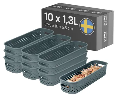 Immagine prodotto di Cesto portaoggetti SmartStore con maniglie, colore grigio, capacità 10 x 1,3 litri (29,5 x 10 x 6,5 cm) | Cesti
