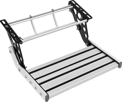 Produktbild von Wohnmobil/Wohnwagen Trittstufe - Manueller Klapptritt - Aluminiumlegierung - 12V LED Gelb - Trittfläche 44 cm - Tragkraft 150 kg - Silber