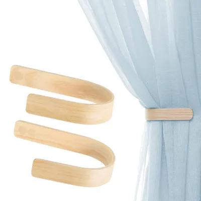 Gardinenhalter aus Holz, 2er-Set, beige, selbstklebend