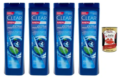 Produktbild von CLEAR Men Anti-Schuppen Shampoo Extra Frische 24h mit Menthol 4x225ml Vorteilspack für Männerhaar + Italian Gourmet polpa