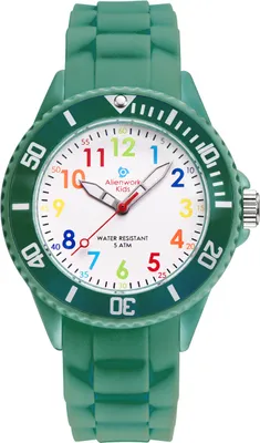 Produktbild von Alienwork Kids Lernuhr Kinderuhr Jungen Mädchen Armeegrün Silikon-Armband Mehrfarbig Kinder-Uhr Wasserdicht 5 ATM Zeit Lernen