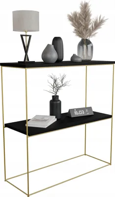 Zdjęcie produktu dla Konsola metalowa toaletka stolik półka stojąca loft złoty czarny glamour