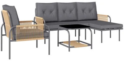 Immagine prodotto di Set Salotto da Giardino Divano con Chaise Longue Poltrona e Tavolino in Rattan Grigio