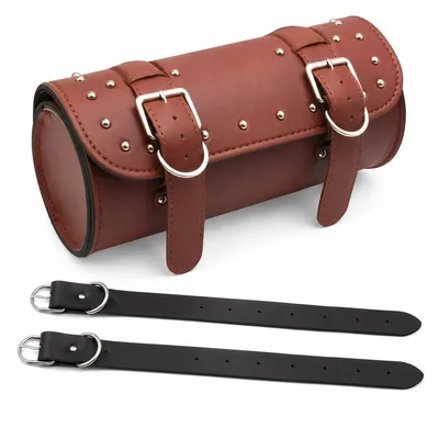 Produktbild von Motorrad Seitentasche aus Kunstleder, Werkzeugtasche Vintage Braun, Universal Satteltasche mit Gurten für Motorrad Roller Scooter Zubehör