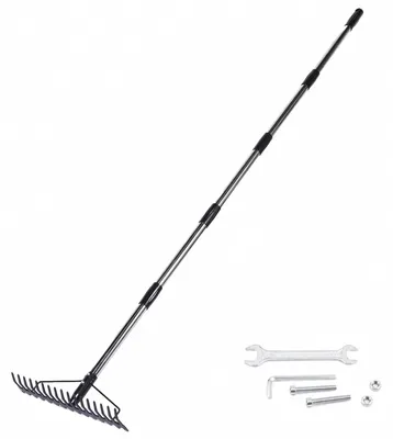 Immagine prodotto di Rake per giardino in metallo, 194 cm - Rastrello per prato con manico