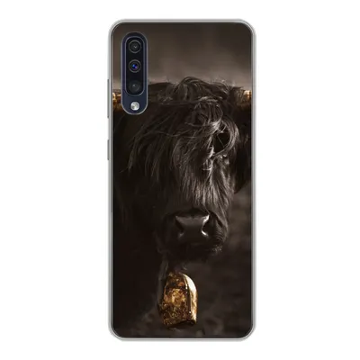 Produktbild von MuchoWow® Handyhülle Schutzhülle Hülle für Samsung Galaxy A30s Schottischer Highlander - Fell - Schwarz Silikon Softcase Handy Hülle - Karteninhaber
