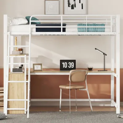 Produktbild von Hochbett,Eisenrahmenbett, praktische Schubladen, stilvoller L-förmiger Schreibtisch, Laminatdesign, Ohne Matratze, 90*200cm