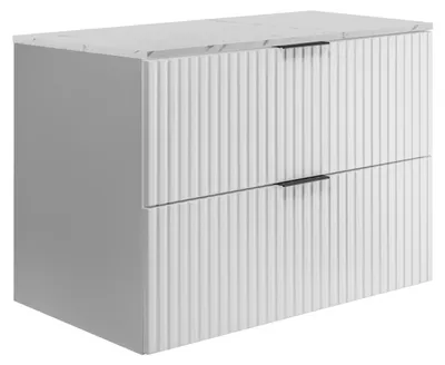 Obrázek produktu pro Závěsná koupelnová skříňka, bílá / deska v provedení bílého mramoru (MDF), 80 x 57 x 46 cm