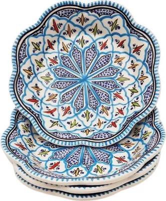 Immagine prodotto di Set di 4 piatti fondi Bakir con fiori turchesi - P 23 cm