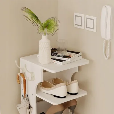 Obrázek produktu pro Úzká bílá skříňka na boty, 6 polic, 2 háčky, 112 cm