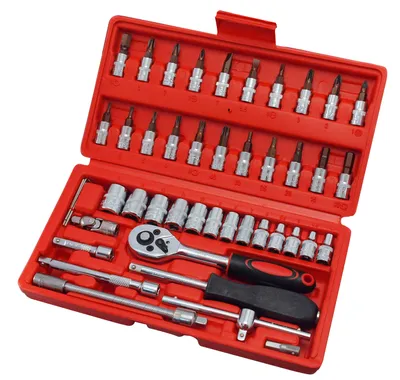 Produktbild von Steckschlüssel Satz 45tlg. 1/4" Bit Satz Ratsche Verlängerung Stecknuss Set