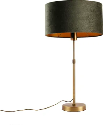 Produktbild von QAZQA - Modern Tischleuchte I Tischlampe I Lampe I Leuchte Bronze mit ovalem Samtschirm Grün 35cm - Parte I Wohnzimmer I Schlafzimmer - Stahl Länglich I Oval - LED geeignet E27
