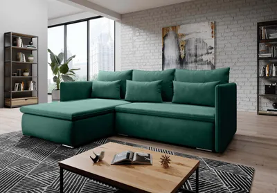 Produktbild von FurMeb24 ECKSOFA VALERIO monolith 37 - linke seite - grün - mit schlaffunktion und bettkasten