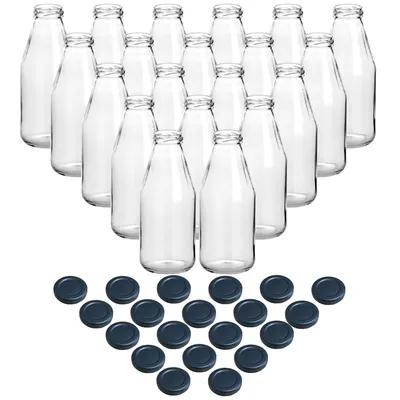 Produktbild von gouveo 20er Set Saftflasche 500 ml mit Schraub-Deckel schwarz-matt BS - Kleine Glasflasche 0,5 l mit TO43 Verschluss - Leere Flasche zum Befüllen