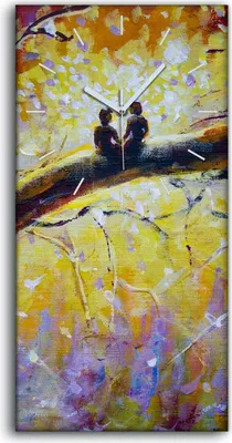 Produktbild von Wanduhr Leinwand Bild Uhr Kunstdruck 30x60 Bild Malerei Bäume Wald Paar Liebe - weiße Hände